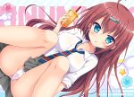  aqua_eyes blush breasts brown_hair cameltoe drink long_hair original panties picpicgram school_uniform shirt skirt tie underwear waifu2x watermark 