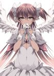  1girl absurdres bow dress elbow_gloves feathered_wings gloves hair_bow hair_ribbon highres kaname_madoka long_hair mahou_shoujo_madoka_magica mahou_shoujo_madoka_magica_movie misteor pink_hair purple_eyes ribbon two_side_up ultimate_madoka wings 