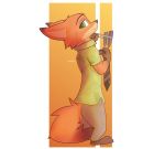  2020 absurd_res anthro barefoot bottomwear canid canine clothed clothing disney fox fully_clothed fur hi_res holding_object male mammal necktie nick_wilde orange_background orange_body orange_fur pants red_fox shirt simple_background smile solo standing topwear white_background zhan zootopia 
