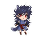 1boy :o alternate_skin_color animal_ears bangs chibi dark_blue_hair earrings elbow_gloves fate/grand_order fate_(series) full_body gloves highres jewelry long_hair male_focus necklace onasu_(sawagani) pale_skin red_eyes roman_clothes romulus_quirinus_(fate/grand_order) short_sleeves side_cutout tail upper_body very_long_hair wolf_boy wolf_ears wolf_tail 