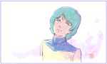  1980s_(style) 1boy absurdres blue_eyes blue_hair gundam highres kamille_bidan kotobuki_tsukasa looking_up male_focus negative_space retro_artstyle smile solo upper_body zeta_gundam 