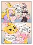 ? absurd_res anthro bed breasts clothed clothing comic digimon digimon_(species) disney duo english_text female female/female fur furniture grey_body grey_fur hi_res judy_hopps lagomorph legwear leporid mammal potion rabbit renamon sitting solo stockings text thick_thighs thigh_highs winter_nacht zootopia 