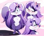  2020 accessory anthro blue_eyes blue_sclera blush eyelashes eyes_closed female fifi_la_fume hair hair_accessory hair_bow hair_ribbon half-closed_eyes long_hair mammal mephitid narrowed_eyes pink_nose purple_hair ribbons skunk smile solo tiny_toon_adventures walliscolours warner_brothers willisrisque 