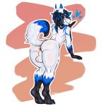  &lt;3 1:1 anthro anus backsack balls blush butt canid canine canis digital_media_(artwork) fox genitals hair hi_res hybrid long_hair looking_at_viewer looking_back male mammal nude paws pinup pose shibyo solo wolf 