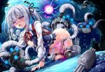  1girl abyssal_ship air_bubble all_fours black_dress bottomless brown_eyes bubble clothed_sex commission dress enemy_naval_mine_(kantai_collection) flat_chest heart heart-shaped_pupils heart_tattoo impregnation interspecies kantai_collection kasumi_(kantai_collection) kumakou long_hair long_sleeves neck_ribbon nipples pinafore_dress pubic_tattoo red_ribbon remodel_(kantai_collection) restrained ribbon shirt side_ponytail silver_hair skeb_commission sleeveless sleeveless_dress symbol-shaped_pupils tattoo tentacle_sex tentacles thigh_strap torn_clothes torn_dress torn_shirt underwater white_shirt 