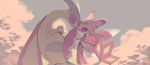  2others claws closed_eyes dragon flygon forehead-to-forehead gen_3_pokemon gen_7_pokemon lurantis maru_(umc_a) multiple_others orchid_mantis pink_cloud pokemon smile sunset wings 