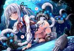  1girl abyssal_ship air_bubble all_fours black_dress bottomless brown_eyes bubble clothed_sex commission dress enemy_naval_mine_(kantai_collection) flat_chest interspecies kantai_collection kasumi_(kantai_collection) kumakou long_hair long_sleeves neck_ribbon pinafore_dress red_ribbon remodel_(kantai_collection) restrained ribbon shirt side_ponytail silver_hair skeb_commission sleeveless sleeveless_dress tentacle_sex tentacles thigh_strap torn_clothes torn_dress torn_shirt underwater white_shirt 