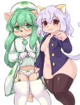  :3 alternate_species anthro begging begging_pose blush bottomless breasts brown_eyes camel_toe canid canine canis cheadle_yorkshire chibi chimera_ant clothed clothing clothing_lift convenient_censorship domestic_cat domestic_dog dress dress_lift duo eigetsu embarrassed eyewear felid feline felis female furrification garter_straps glasses green_eyes green_hair hair hat headgear headwear hunter_x_hunter kemono legwear lingerie mammal neferpitou open_clothing open_shirt open_topwear panties pose presenting shirt simple_background stockings thick_thighs topwear underwear white_background white_hair 