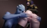  2020 alien alien_humanoid anus apulaz armor asari blue_body blue_skin bottomless breasts butt clothed clothing duo fecharis female female/female genitals headgear helmet humanoid humanoid_on_humanoid liara_t&#039;soni looking_at_viewer looking_back looking_back_at_viewer mass_effect nipples not_furry pink_body pink_skin presenting presenting_anus presenting_partner pussy quarian spread_butt spreading tali&#039;zorah video_games 