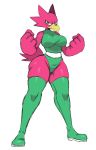 absurd_res angry anthro avian beak big_breasts bird boots breasts clothing curvy_figure feathers female footwear green_eyes hi_res legwear leotard pink_body solo sssonic2 thick_thighs thigh_boots thigh_highs voluptuous wide_hips 