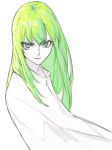  1boy blue_eyes closed_mouth enkidu_(fate/strange_fake) eyebrows_visible_through_hair eyes_visible_through_hair fate/grand_order fate_(series) green_hair highres long_hair male_focus nakamura_tatsunori simple_background sketch solo white_background 