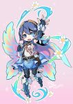  1girl blue_eyes blue_hair butterfly_wings chibi fire_emblem fire_emblem_awakening fire_emblem_heroes glowing glowing_eye looking_at_viewer lucina_(fire_emblem) open_hand open_mouth ryoto_soukyuu solo wings 