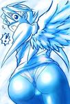  angel_wings ass blush breath_of_fire breath_of_fire_iv lowres monochrome nina_(breath_of_fire_iv) panties panties_under_pantyhose pantyhose short_hair solo surprised underwear very_short_hair wings 