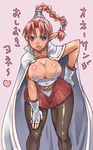 belt braid breasts bursting_breasts cape chrono_trigger cleavage earrings elf flea_(chrono_trigger) genderswap genderswap_(mtf) gloves huge_breasts jewelry nagase_haruhito pantyhose pointy_ears ponytail purple_eyes red_hair shiny skirt solo thighs translated 