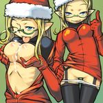  black_legwear blonde_hair breasts christmas christmas_elf cleavage cosplay cum elf facial garters glasses gloves hat is_(isnchi) lingerie medium_breasts multiple_views naughty_face open_clothes open_shirt original panties panty_pull pointy_ears pussy red_gloves santa_costume santa_hat shirt shirt_lift skirt skirt_lift thighhighs tongue underwear undressing unzipping white_panties 