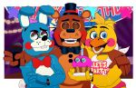  animatronic anthro avian beak bib bird black_nose blue_eyes bow_tie brown_body buckteeth candle chicken crossed_arms cupcake_(fnaf) digitistics eyebrows eyelashes eyes_closed eyeshadow female fingers fire five_nights_at_freddy&#039;s five_nights_at_freddy&#039;s_2 freckles galliform gallus_(genus) green_eyes hi_res lagomorph leporid machine makeup male mammal phasianid pink_cheeks rabbit red_cheeks robot sharp_teeth teeth toy_bonnie_(fnaf) toy_chica_(fnaf) toy_freddy_(fnaf) ursid video_games white_inner_ear yellow_body 