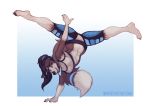  2019 5_fingers abs accessory anthro arm_support athletic athletic_anthro athletic_female balance barefoot belly blue_background blue_bottomwear blue_clothing border_collie bottomwear bra brown_body brown_fur canid canine canis clothing collie dark_fingernails domestic_dog female fingers flexible full-length_portrait fur giaru_(artist) hair hair_accessory hairband half-closed_eyes herding_dog hi_res looking_at_viewer mammal multicolored_body multicolored_fur muscular muscular_female narrowed_eyes pastoral_dog ponytail portrait sheepdog signature simple_background smile smiling_at_viewer solo spandex_shorts splits sport sports_bra sportswear spread_legs spreading sweatband tailband text textured_clothing topwear two_tone_arms two_tone_body two_tone_fur two_tone_tail underwear upside_down url white_background white_belly white_body white_bra white_clothing white_fur white_topwear yellow_eyes 