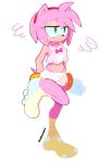  absurd_res accessory amy_rose anthro bottomwear breasts cashumeru clothing eulipotyphlan female footwear green_eyes hair_accessory hairband half-closed_eyes hedgehog hi_res legwear mammal narrowed_eyes pajamas shorts side_boob signature simple_background socks solo sonic_the_hedgehog_(series) stretching tired video_games white_background 