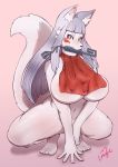  big_breasts breasts canid canine female fox fur hair hi_res high_school_inari_tamamo-chan kemono looking_at_viewer mammal nipples red_eyes simple_background smile tamamo-chan&#039;s_a_fox tamamo_fushimi usagin white_body white_fur 