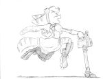  absurd_res anthro boots clothing cybernetic_arm epilepticgerbil eyes_closed eyewear female footwear gloves goggles goggles_on_head handwear happy hi_res lombax maid_uniform mammal monochrome open_mouth ratchet_and_clank rift_apart_lombax running side_view simple_background sketch solo sony_corporation sony_interactive_entertainment uniform vacuum_cleaner video_games white_background 