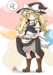  1girl ? apron blonde_hair bloomers boots braid hat holding holding_clothes holding_skirt kirisame_marisa long_hair long_skirt mushroom single_braid skirt smile touhou underwear witch_hat zannen_na_hito 