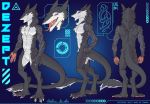  absurd_res anthro athletic claws dezept english_text fingers fonyaa fur hi_res long_tail male model_sheet nude open_maw sergal solo standing teeth text tongue tongue_out 