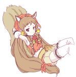  1girl animal_ears armpits arms_behind_head artist_request bell belt brown_hair character_request detached_sleeves kouka_(mrakano5456) long_hair pantyhose purple_eyes reclining red_hair shorts simple_background solo squirrel_ears squirrel_tail tail twintails white_background 