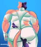5_fingers absurd_res anthro biceps big_butt blue_background butt dark_body dark_fur domestic_cat epic_games felid feline felis fingers fortnite fur hi_res kittykisscake male mammal meowscles multicolored_body multicolored_fur muscular muscular_anthro muscular_male orange_body orange_fur simple_background solo spots spotted_body spotted_fur stained_fur tail thick_thighs white_body white_fur