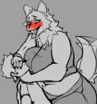 absurd_res anthro asphyxiation blush bodily_fluids canid canine canis choking comisariomcnuggets duo female hi_res human kissing larger_female male mammal saliva saliva_string size_difference sketch slightly_chubby wolf
