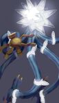  alternate_color cable claws commentary_request glowing gou_(pixiv_24579323) grey_background no_humans pokemon pokemon_(creature) shiny_pokemon solo spikes xurkitree 