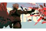  1boy blood coat dante_(devil_may_cry) devil_may_cry_(series) devil_may_cry_2 gun hair_over_one_eye long_hair male_focus orr2kln3tjteydj pointing_weapon red_coat solo weapon white_hair 