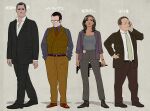  1girl 3boys balding beard_stubble black_hair black_suit brown_hair dark-skinned_female dark-skinned_male dark_skin full_body glasses grey_background grey_hair gun hair_slicked_back hand_on_own_hip hands_in_pockets harold_finch_(person_of_interest) holding holding_gun holding_phone holding_weapon jacket john_reese_(person_of_interest) joss_carter lionel_fusco looking_at_viewer mature_female mature_male medium_hair multicolored_hair multiple_boys necktie person_of_interest phone police_badge rectangular_eyewear red_necktie short_hair sideburns simple_background streaked_hair suit tabomi translated waistcoat weapon 