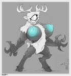 1_eye 2023 anthro antlers areola big_areola big_breasts blue_nipples breasts chest_fur clawed_fingers claws cyclops deer deerclops don&#039;t_starve eyelashes featureless_crotch female fur grey_background grey_body grey_skin greyscale hi_res hooves horn huge_areola huge_breasts klei_entertainment mammal monochrome monster montgomery_glands muscular_thighs nipples noctoc sharp_teeth simple_background solo teeth white_body white_fur