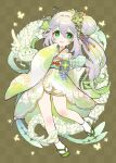  1girl alternate_costume chinese_zodiac cross-shaped_pupils full_body furisode genshin_impact gradient_hair green_eyes green_hair green_kimono grey_hair hair_between_eyes hair_bun hair_ornament happy_new_year highres japanese_clothes kimono leaf_hair_ornament long_hair long_sleeves looking_at_viewer multicolored_hair nahida_(genshin_impact) okobo open_mouth pointy_ears ponytail sandals single_side_bun sleeves_past_wrists socks solo streaked_hair symbol-shaped_pupils tabi toro_astro two-tone_hair white_socks year_of_the_dragon 