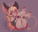  1girl animal_ears animal_feet animal_nose blonde_hair blush body_fur commission fluffyusagii furry furry_female hair_between_eyes highres long_hair looking_at_viewer mouse_ears mouse_girl open_mouth panties pantyshot pawpads red_eyes skirt solo tail two-tone_fur underwear 