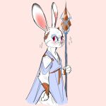 anthro clothed clothing dreamworks fan_character female fluffy frown hi_res holding_object lagomorph leporid life_(plobster) long_ears looking_back mammal pouting puss_in_boots_(dreamworks) rabbit red_eyes rowanrowlandridley solo sparkles standing