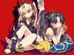  2girls black_hair blonde_hair breasts ereshkigal_(fate) fate/grand_order fate_(series) fujimaru_ritsuka_(female) fujimaru_ritsuka_(male) ishtar_(fate) long_hair looking_at_viewer medium_breasts multiple_girls negi_(ulog&#039;be) open_mouth parted_bangs red_eyes smile stuffed_toy two_side_up 
