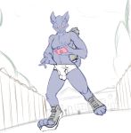  anthro backpack blush briefs bulge canid canine clothed clothing footwear frist44 hi_res indecent male mammal navel selfie shoes sneakers solo underwear 