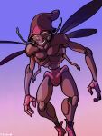 2020 3_fingers 4_arms 4_wings absurd_res ambiguous_anthro ambiguous_gender antennae_(anatomy) anthro arthropod artist_name biped brown_body brown_exoskeleton brown_had clothing colored compound_eyes digital_drawing_(artwork) digital_media_(artwork) eddybird exoskeleton fingers flying front_view full-length_portrait glistening glistening_body glistening_exoskeleton gradient_background hat hat_only headgear headgear_only headwear headwear_only hi_res hymenopteran insect insect_wings mostly_nude mostly_nude_ambiguous mostly_nude_anthro multi_arm multi_limb multi_wing phrygian_cap pink_background portrait purple_background scp-779 shaded signature simple_background simple_shading smile solo text white_text wings yellow_eyelashes