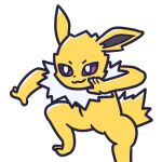 2023 4_fingers alpha_channel ambiguous_gender digital_media_(artwork) eeveelution endwl feet feral fingers fur generation_1_pokemon jolteon low_res neck_tuft nintendo pokemon pokemon_(species) purple_eyes solo tail toes tuft white_body white_fur yellow_body yellow_fur