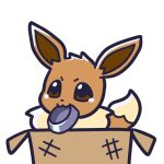 2023 alpha_channel ambiguous_gender bodily_fluids brown_body brown_eyes brown_fur container digital_media_(artwork) eevee endwl feral fur generation_1_pokemon in_box in_container low_res mouth_hold nintendo pet_bowl pokemon pokemon_(species) solo tail tan_body tan_fur tears