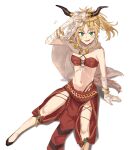  1girl absurdres animal_skull armpits bandaged_hand bandages blonde_hair fate/grand_order fate_(series) full_body green_eyes hand_up highres jewelry looking_at_viewer medium_hair mordred_(fate) mordred_(fate/apocrypha) mordred_(true_samadhi_fire)_(fate) necklace open_mouth rizu033 simple_background sitting sleeveless solo white_background 