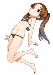  1girl bangs bikini black_bikini brown_eyes brown_hair commentary_request flat_chest full_body girls_und_panzer kadotani_anzu long_hair looking_at_viewer namonashi navel parted_bangs simple_background skindentation smile solo swimsuit twintails white_background 