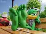 5_toes anthro barefoot feet feet_up foot_fetish foot_focus humanoid_feet jet_the_hawk jony1991 male outside park plantigrade sega soles solo sonic_riders sonic_the_hedgehog_(series) toes