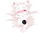 blush bodily_fluids deaic domestic_cat felid feline felis grabbing_sheets high-angle_view kemono lying mammal on_back one_eye_closed sketch solo tears