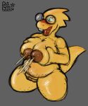 absurd_res alphys anthro bodily_fluids breast_squeeze breasts brown_nipples buckteeth cellulite eyewear female glasses glistening glistening_body grey_background guide_lines happy hi_res lactating nipples open_mouth pyne_(artist) scales scalie simple_background sketch slightly slightly_chubby solo teeth thick_thighs undertale_(series) yellow_body yellow_scales