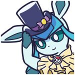 2023 alpha_channel ambiguous_gender blue_body blue_fur clothing digital_media_(artwork) eeveelution endwl feral frilly fur generation_4_pokemon glaceon green_body green_eyes green_fur hat headgear headwear nintendo paws pokemon pokemon_(species) solo tea_party_style_glaceon top_hat