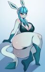 absurd_res anthro big_breasts biped blue_body blush breasts butt clothed clothing eeveelution female footwear generation_4_pokemon glaceon hi_res nintendo pokemon pokemon_(species) pupils saltyxodium shoes smile thick_thighs