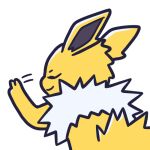 2023 alpha_channel ambiguous_gender digital_media_(artwork) eeveelution endwl eyes_closed feral fur generation_1_pokemon gesture jolteon low_res motion_lines neck_tuft nintendo pokemon pokemon_(species) solo tail tuft v_sign white_body white_fur yellow_body yellow_fur