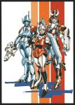  1980s_(style) 3girls arming_doublet armor army atac beam_rifle body_armor choujikuu_kidan_southern_cross commentary_request concealed_sword derivative_work energy_gun faceplate gloves gmp helmet highres japanese_armor jeanne_francaix kabuto lana_isavia machinery mary_angel mecha military military_uniform multiple_girls oxygen_mask pilot pilot_suit power_suit radio_antenna retro_artstyle robotech scan science_fiction shadow shield shoulder_armor sketch soldier spacesuit strap sword tasc thrusters traditional_media tube uniform weapon yui_yuasa_(yui1107) 
